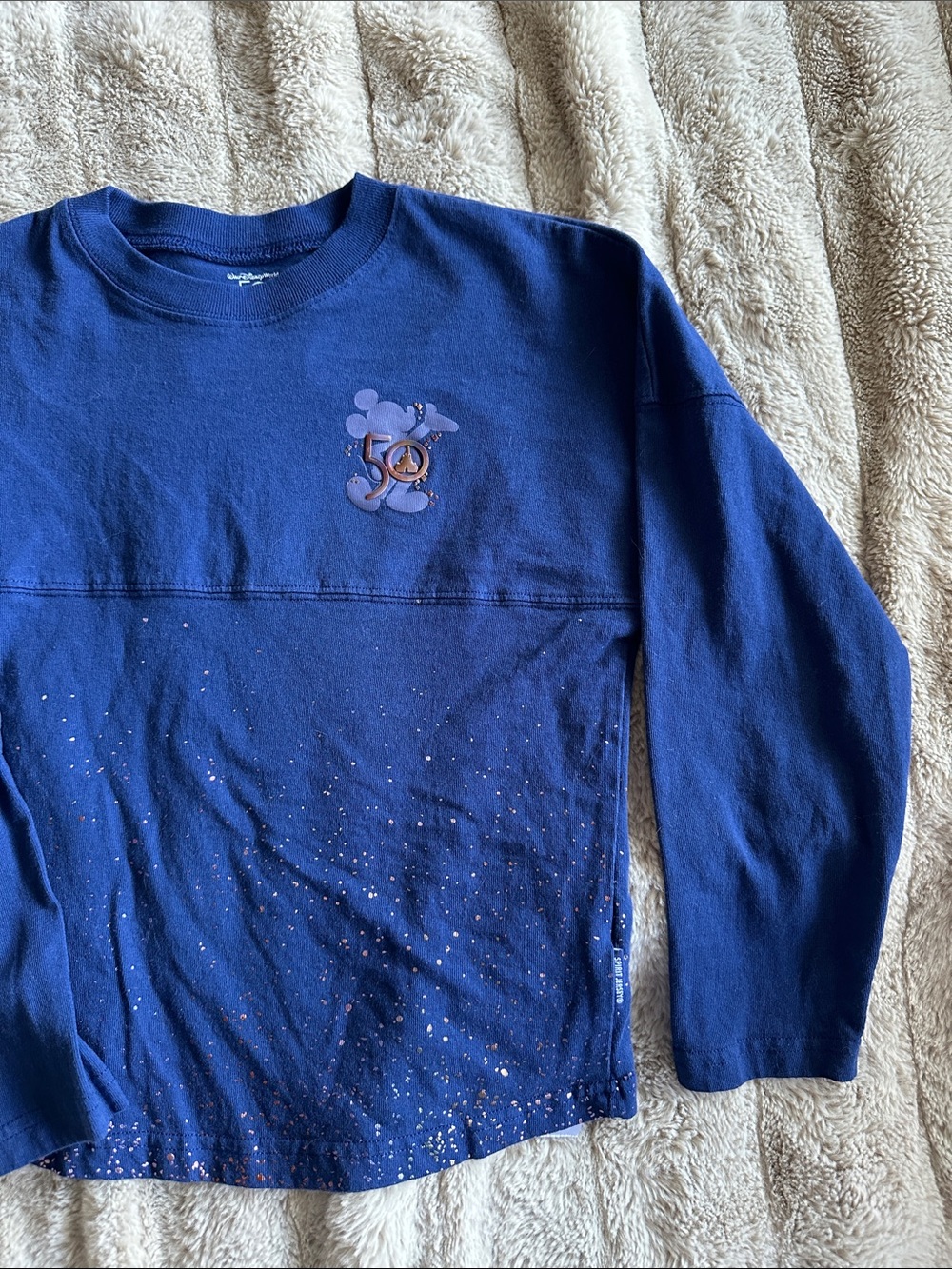 Kids Long-Sleeve Spirit Jersey Disney World 50th Anniversary (Navy/Rose Gold)